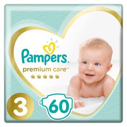 Pampers Πάνες με Αυτοκόλλητο Premium Care No. 3 για 6-10kg 60τμχ  PAMPERS Πάνες
