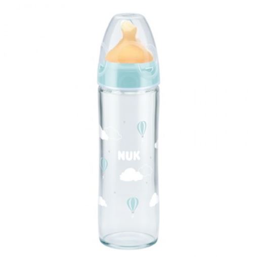 Nuk Classic Γυάλινο Μπιμπερό με Θηλή Καουτσούκ Λευκό 0-6m 240ml 1τμχ