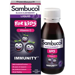 Sambucol Kids + Vitamin C Παιδικό Σιρόπι για την Ενίσχυση του Ανοσοποιητικού Συστήματος, 120ml SAMBUCOL Πονόλαιμος-Βήχας