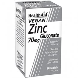 Health Aid Zinc Gluconate Ψευδάργυρος Γλυκονικός 70mg 90tabs HEALTH AID Μέταλλα-Ιχνοστοιχεία
