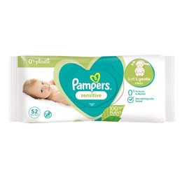 Pampers Sensitive Μωρομάντηλα χωρίς Άρωμα, Οινόπνευμα & Parabens 52τμχ PAMPERS Πάνες