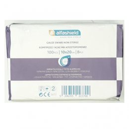 Alfashield Μη Αποστειρωμένες Γάζες 10cm x 20cm 8ply Γάζες,100τεμάχια ALFA GAUZE Γάζες