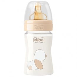 Chicco Original Touch  Well Being Unisex Γυάλινο Μπιμπερό Με Θηλή Καουτσούκ 0m+,150ml CHICCO Μπιμπερό