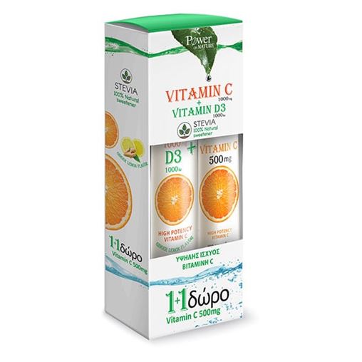 Power Of Nature Vitamin C 1000mg & D3 1000iu Stevia 24 αναβράζοντα δισκία & Vitamin C