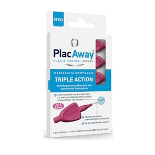 PlacAway Triple Action Μεσοδόντια Βουρτσάκια 0.4mm σε χρώμα Ροζ 6τμχ