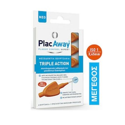 PlacAway Triple Action Μεσοδόντια Βουρτσάκια 0.45mm σε χρώμα Πορτοκαλί 6τμχ
