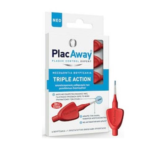 PlacAway Triple Action Μεσοδόντια Βουρτσάκια 0.5mm σε χρώμα Κόκκινο 6τμχ