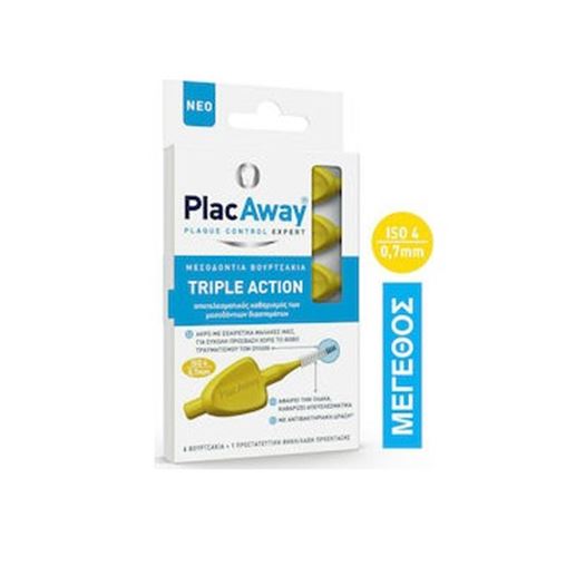 PlacAway Triple Action Μεσοδόντια Βουρτσάκια 0.7mm σε χρώμα Κίτρινο 6τμχ