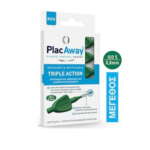 PlacAway Triple Action Μεσοδόντια Βουρτσάκια 0.8mm σε χρώμα Πράσινο 6τμχ