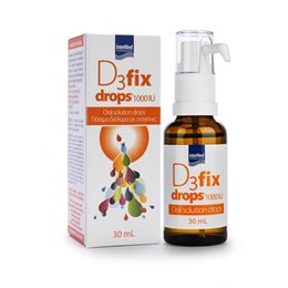 Intermed D3 Fix Drops 1000IU Συμπλήρωμα Βιταμίνης D3 Σε Σταγόνες Με Γεύση Φράουλας 30ml D3 FIX Bιταμίνη D