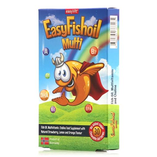 EasyVit - EasyFishoil Συμπλήρωμα Διατροφής με Ωμέγα 3, Βιταμίνες +& Χολίνη 30 ζελεδάκια