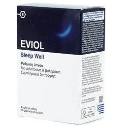 EVIOL - Sleep Well Συμπλήρωμα Διατροφής για Ρύθμιση Ύπνου με Μελατονίνη & Βαλεριάνα - 60caps EVIOL Ύπνος-Στρες & Ψυχολογία