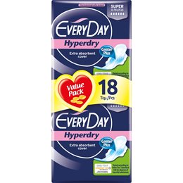 Every Day Hyperdry Super Ultra Plus Value Pack Πολύ Λεπτές Σερβιέτες Έξτρα Απορροφητικές 18 Τεμάχια  Σερβιέτες - Ταμπόν