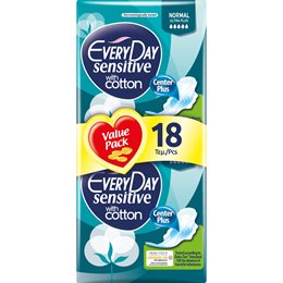 Every Day Sensitive Normal Ultra Plus Value Pack Πολύ Λεπτές Σερβιέτες με Βαμβακερό Κάλυμμα 18 τεμ  Σερβιέτες - Ταμπόν