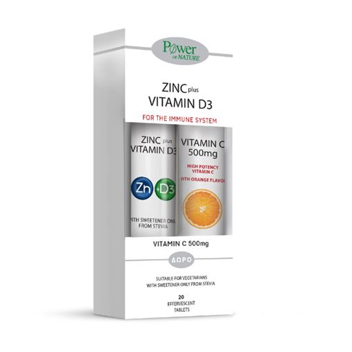 Power of Nature Zinc Plus Vitamin D3 20 αναβράζ. δισκία + Δώρο Vitamin C 500 mg 20 αναβράζ. δισκ