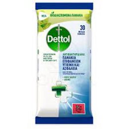 Dettol Μαντηλάκια Καθαρισμού Γενικής Χρήσης με Απολυμαντική Δράση 30 τμχ DETTOL Σαπούνια Είδη Καθαριότητας