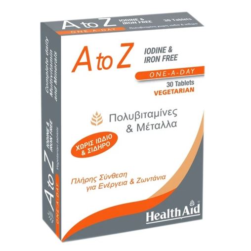 Health Aid A to Z Iodine & Iron Free, Πολυβιταμίνες & Μέταλλα, Χωρίς Ιώδιο & Μέταλλα 30 Ταμπλέτες
