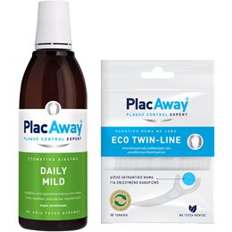 Plac Away Πακέτο Προσφοράς Mouthwash Daily Mild 500ml & Δώρο Eco Twin-Line 30 Τεμάχια  Στοματικά Διαλύματα