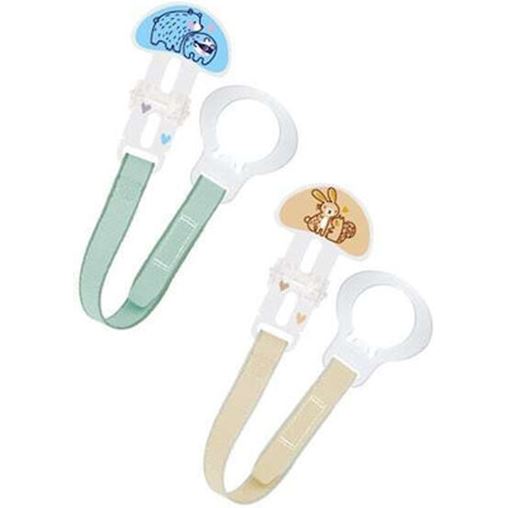 Mam Clip Set Κορδέλες Στήριξης Πιπίλας 0+ Μηνών Αρκούδα Λαγουδάκι Γαλάζιο / Κίτρινο 2 τμχ (312B)