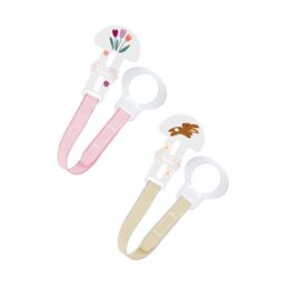 Mam Clip Set Κορδέλες Στήριξης Πιπίλας0+ Μηνών Ροζ Λουλουδάκια Κίτρινος Λαγός 2τμχ  (312G) MAM Αξεσουάρ Πιπίλας