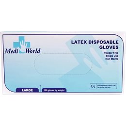 Medi World Γάντια Latex Χωρίς Πούδρα μη Αποστειρωμένα Large 100τμχ  Γάντια