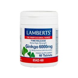 Lamberts Ginkgo Biloba Extract 6000mg Συμπλήρωμα για Μνήμη & Κυκλοφορία Αίματος 60 Ταμπλέτες LAMBERTS Μνήμη-Συγκέντρωση