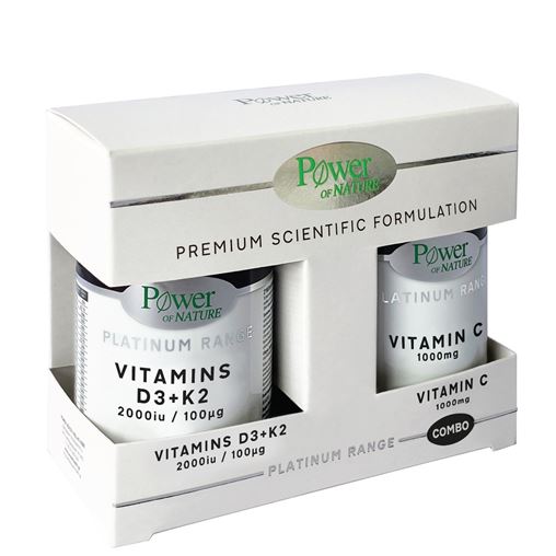 Power Of Nature Platinum Range Vitamins D3+K2 2000iu 30caps & Vitamin C 1000mg 20tabs
