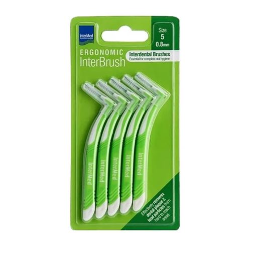 Intermed Ergonomic Μεσοδόντια Βουρτσάκια με Ειδική Ανατομική Λαβή Πράσινο 5 Τεμάχια Size 5 - 0.8mm