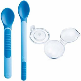 Mam Heat Sensitive Spoons & Cover 2 Θερμοευαίσθητα Κουτάλια με Θήκη 6m+ Γαλάζια κωδ.513B 1τμχ MAM Αξεσουάρ Φαγητού