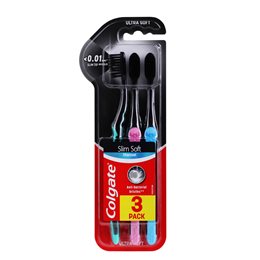 Colgate Slim Soft Charcoal Anti-Bacterial Soft Μπλε, Τιρκουάζ, Ροζ 3τμχ COLGATE Οδοντόβουρτσες