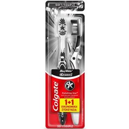 Colgate Max White Charcoal Toothbrush Soft Μαλακή Οδοντόβουρτσα  Άσπρο / Μαύρο  1+1 2τμχ COLGATE Οδοντόβουρτσες