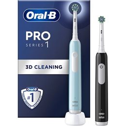 Oral-B Pro Series 1 Duo Επαναφορτιζόμενη Ηλεκτρική Οδοντόβουρτσα Γαλάζια & Μαύρη 2 Τμχ ORAL - B Gift Ideas