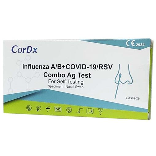 CorDX Τεστ  Ανίχνευσης Αντιγόνων Covid-19 & Γρίπης Α/Β & Ιου RSV με Ρινικό Δείγμα 1τμχ