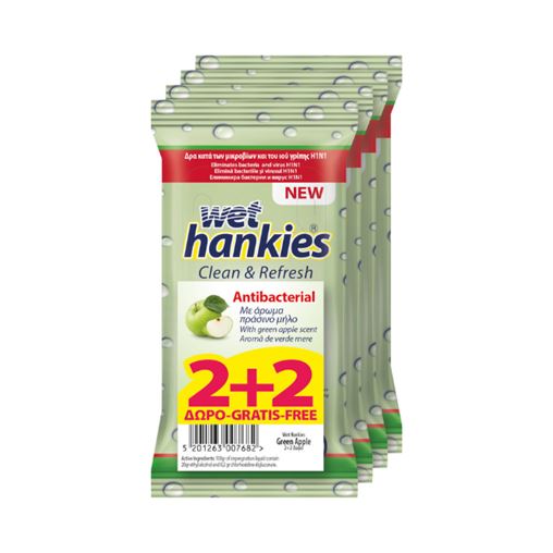 Wet Hankies Clean & Refresh Green Apple Αντιβακτηριδιακά Μαντηλάκια 2 & 2 Δώρο 60τμχ