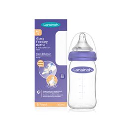 Lansinoh Μπιμπερό Γυάλινο 160ml με NaturalWave με Θηλή Αργής Ροής ,160ml LANSINOH Μπιμπερό
