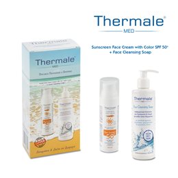 Thermale Med Sunscreen Face Cream SPF50 Με Χρώμα 75ml & Face Cleansing Soap 250 ml  Πακέτα