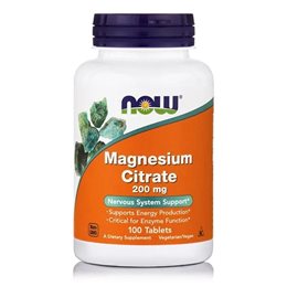 Now Foods Magnesium Citrate 200mg Συμπλήρωμα Διατροφής Μαγνησίου 100 Κάψουλες NOW Μέταλλα-Ιχνοστοιχεία
