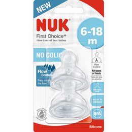 Nuk First Choice Plus Flow Control Θηλές από Σιλικόνη Μικρής Ροής 6-18m, 2 Τεμάχια NUK Θηλές