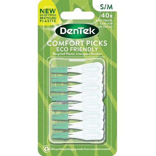 Dentek Comfort Picks Recycled Plastic Interspace Brushes Size Οδοντογλυφίδες με Θήκη S/M 40 Τεμάχια