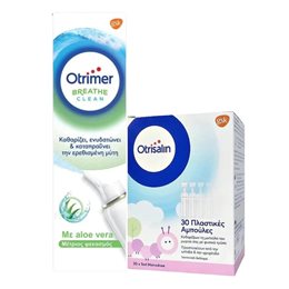 Otrimer Breathe Clean Ισότονο Aloe Vera Μέτριος Ψεκασμός 100ml & Δώρο Otrisalin Αμπούλες 5ml x 30τμχ OTRIMER Ρινική Αποσυμφόρηση