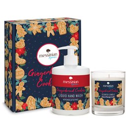 Messinian Spa Xmas Set Gingerbread Cookies 02 Φυσικά Αρωματισμένο Κερί + Υγρό Σαπούνι Χεριών 400ml  Πακέτα