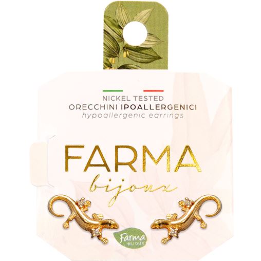 Farma Bijoux Υποαλλεργικά Σκουλαρίκια Χρυσό Ερπετό με Κρύσταλλα (BEG010) 
