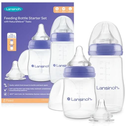 Lansinoh Set Feeding Bottle Σετ Μπιμπερό με Θηλή NaturalWave®, 2τεμ & Θηλή, 1τεμ