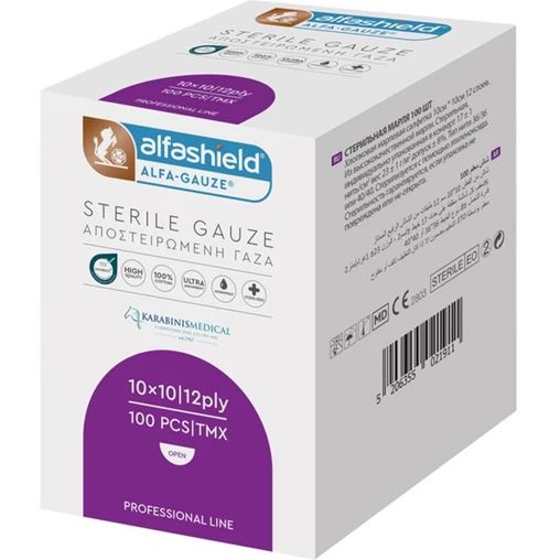 Alfashield Pack Αποστειρωμένη Γάζα 10x10cm 12ply 100 Τεμάχια