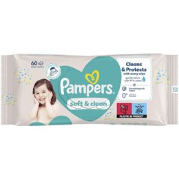 Pampers Soft & Clean Μωρομάντηλα χωρίς Οινόπνευμα & Parabens 60τμχ PAMPERS Μωρομάντηλα