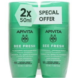 Apivita Bee Fresh 24h Deodorant Roll-On Αποσμητικό 24ωρης Δράσης Promo 2 x 50 ml APIVITA Αποσμητικά