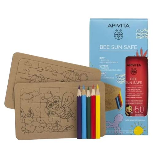 Apivita Bee Sun Safe Hydra Sun Kids Lotion Spray SPF50 200 ml + Δώρο 2 Παζλ & Ξυλομπογιές