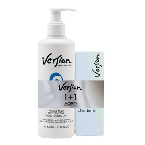 Version Promo Azaderm Τζελ Καθαρισμού Προσώπου 300ml & Azaderm Κρέμα Προσώπου Κατά της Ακμής 30ml