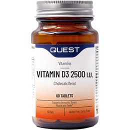 Quest Vitamin D3 2500iu Συμπλήρωμα Για Το Ανοσοποιητικό & Τα Οστά 60 ταμπλέτες QUEST Ανοσοποιητικό