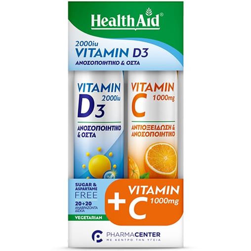 Health Aid Vitamin D3 2000 IU 20 αναβρ. δισκία + Vitamin C 1000 mg 20 αναβρ. δισκία